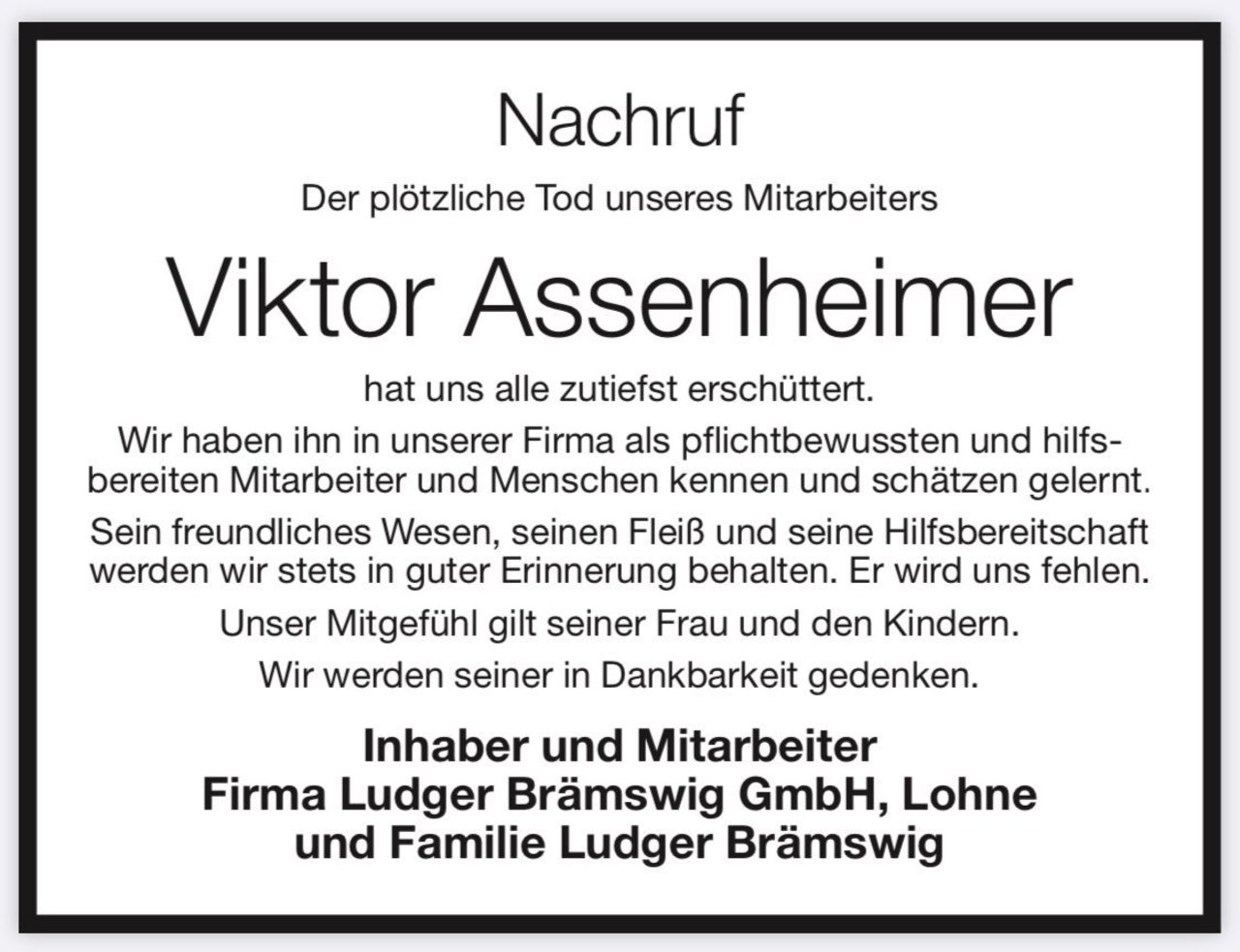 Nachruf Viktor Assenheimer