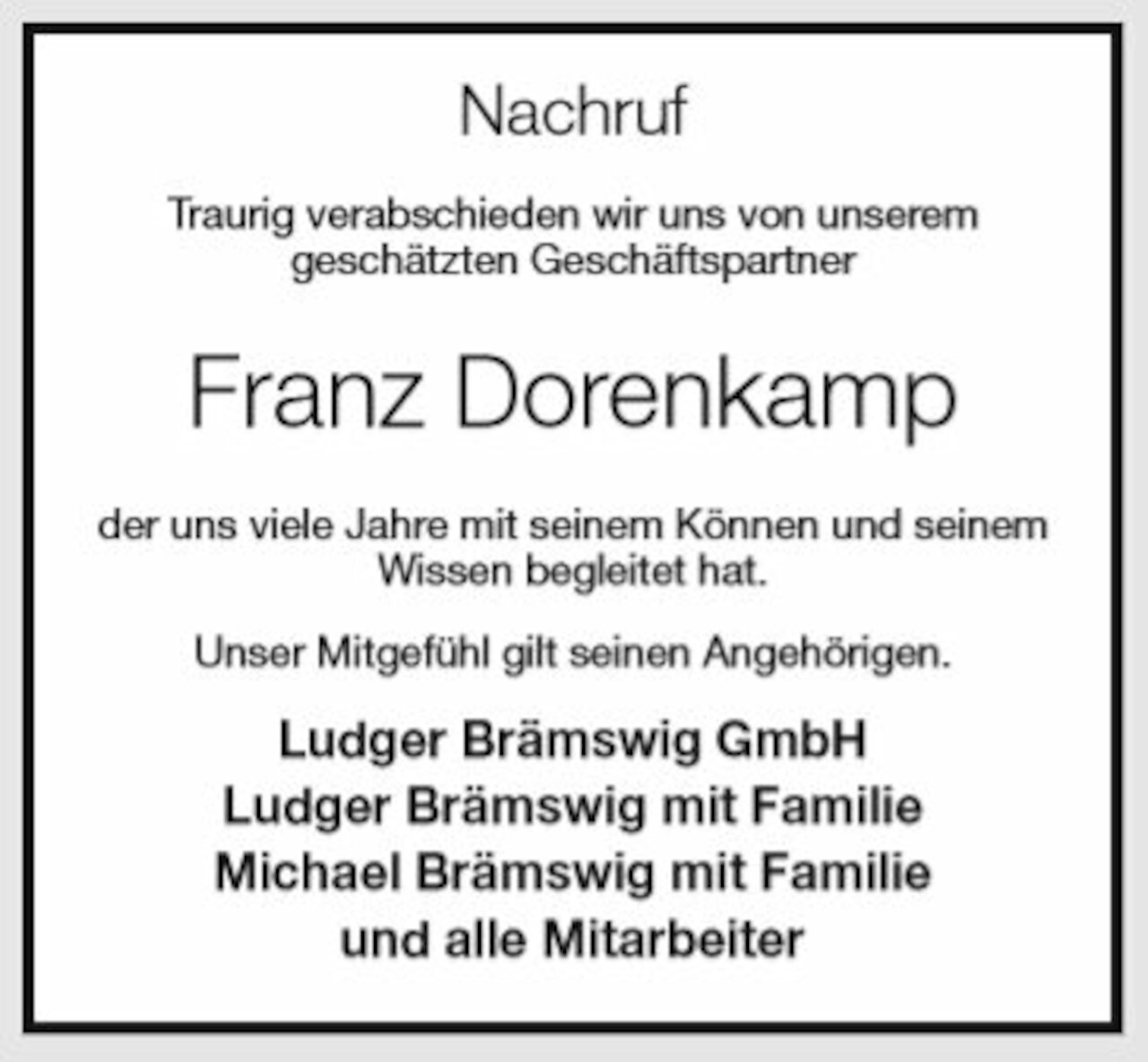 Nachruf Franz Dorenkamp Image 1